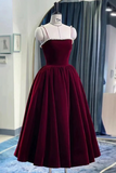 Cute Spaghetti Straps Velvet Short Prom Dress, A Line Homecoming Party Dress APP0780