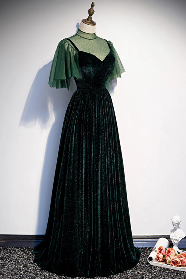 Green Velvet Long A Line Prom Dress, Green Formal Evening Dress APP078 –  Anneprom