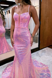 Sparkly Mermaid Sweetheart Pink Sequins Long Prom Dresses APP0808