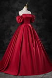 A Line Burgundy Satin Long Prom Dress, Burgundy Long Evening Dress APP0834