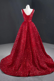 Sparkly Red Sequin High Low Prom Dresses Vintage Ball Gown APP0842