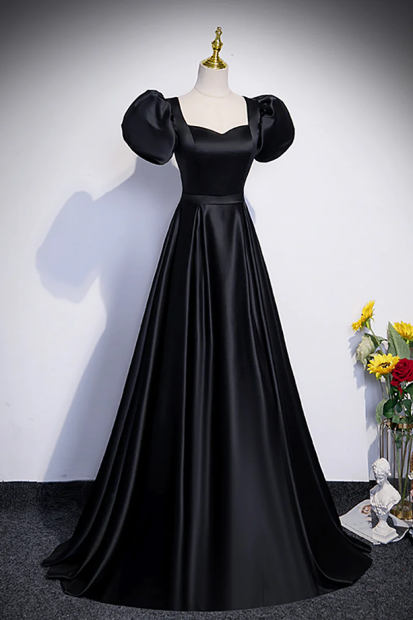 simple black silk dress Black Satin Dresses