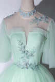 Elegant Green A Line Princess Prom Dress, A Line Lace Evening Party Dress APP0878