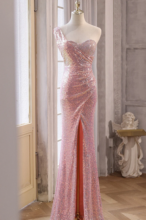 Pink Sequins Mermaid Sweetheart Long Prom Dress, Pink Sequins Evening Dress APP0882