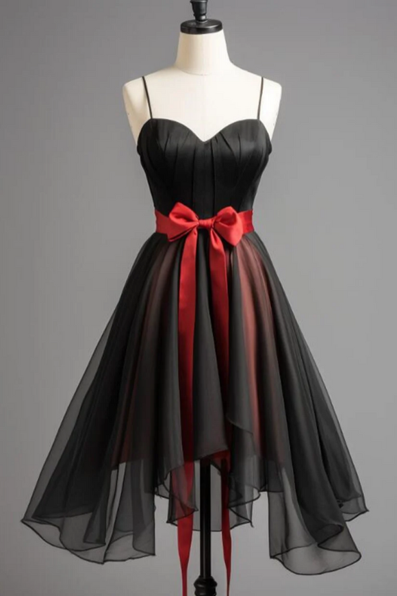 Black and Red Chiffon Sweetheart Party Dress, Chiffon Short Homecoming Dress APP0883