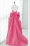 Barbie Pink Long Satin Prom Dresses, Barbie Pink Long Satin Formal Evening Dresses APP0885