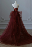 Beautiful Burgundy Sequins And Tulle Long Party Dress, Burgundy Evening Dress Prom Dress APP0890