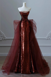 Beautiful Burgundy Sequins And Tulle Long Party Dress, Burgundy Evening Dress Prom Dress APP0890