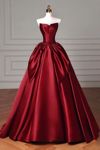 Simple A Line Satin Burgundy Long Prom Dress, Burgundy Long Formal Dress APP0902