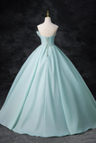 Blue Tulle Floor Length Party Dress, A Line Strapless Formal Evening Dress APP0925