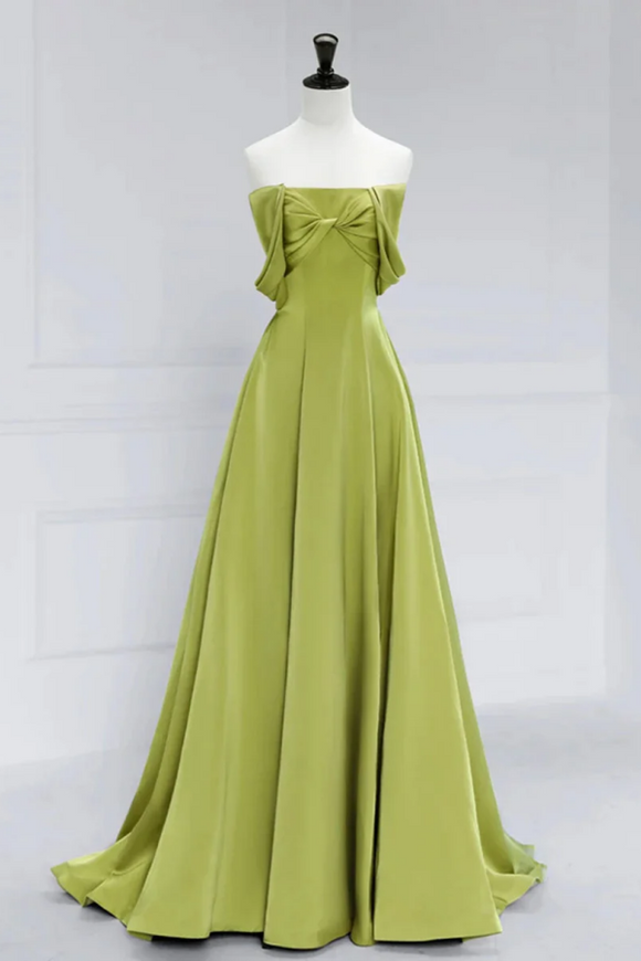 Green A Line Satin Long Party Dress, Green Evening Dress Prom Dress APP0930