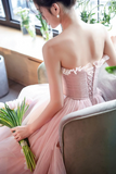 Pink Strapless Tulle Long Prom Dress, Sweet A Line Party Evening Dress APP0937