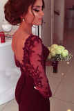 Anneprom Sweetheart Long Sleeve Satin Prom Dresses With Lace Appliques APP0071