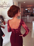 Anneprom Sweetheart Long Sleeve Satin Prom Dresses With Lace Appliques APP0071