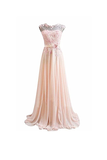 Anneprom A Line Pink Long Lace Chiffon Prom Evening Dresses APB0033