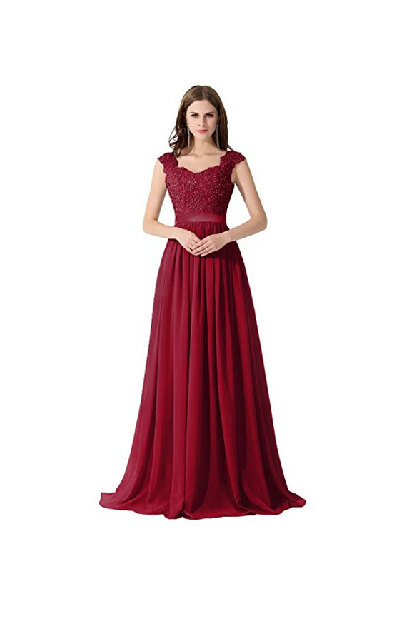 Anneprom A-Line Chiffon Lace Evening Gowns Prom Dresses Bridesmaid Dresses APB0034