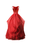 Anneprom A-Line Red Organza Asymmetric Bridesmaid Dress With Beading APB0062
