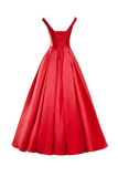 Anneprom Simple V-Neck Bowknot Lace-Up Red Prom Dress Bridesmaid Dress APB0063