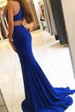 Anneprom Elegant Royal Blue Mermaid Evening Dress Slit Prom Dress APP0173