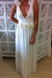 Anneprom V-Neck Floor Length Chiffon Tulle Wedding Dress With Handmade Flower APW0014