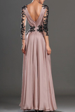 Anneprom V-Neck Long Sleeve Lace Prom Dresses Evening Dresses APP0040