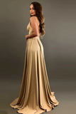 Anneprom A-Line V-Neck Elastic Satin Bridesmaid Dress With Split APB0003