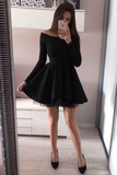 Anneprom Long Sleeve Homecoming Dresses Off The Shoulder Short Prom Dress APH0003