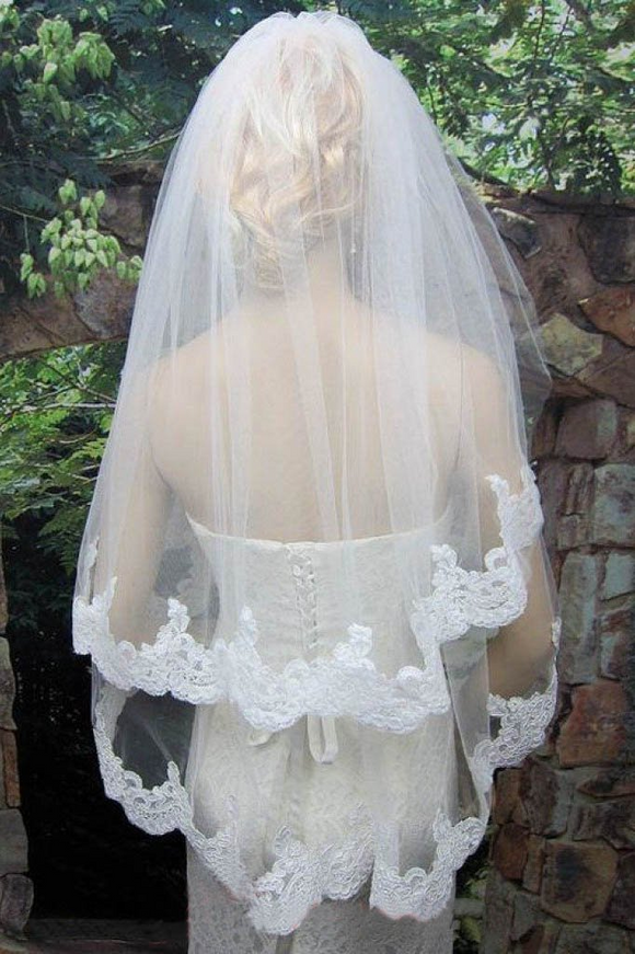 2T Tulle White Lace Veil with Comb APWV0003