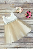 Anneprom Cute Pink Knee-length Beaded Flower Girl Dresses With Bowknot AFL0002