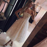 Anneprom A Line Spaghetti Strap Tea Length Pearl Pink Homecoming Dress With Beading APH0012