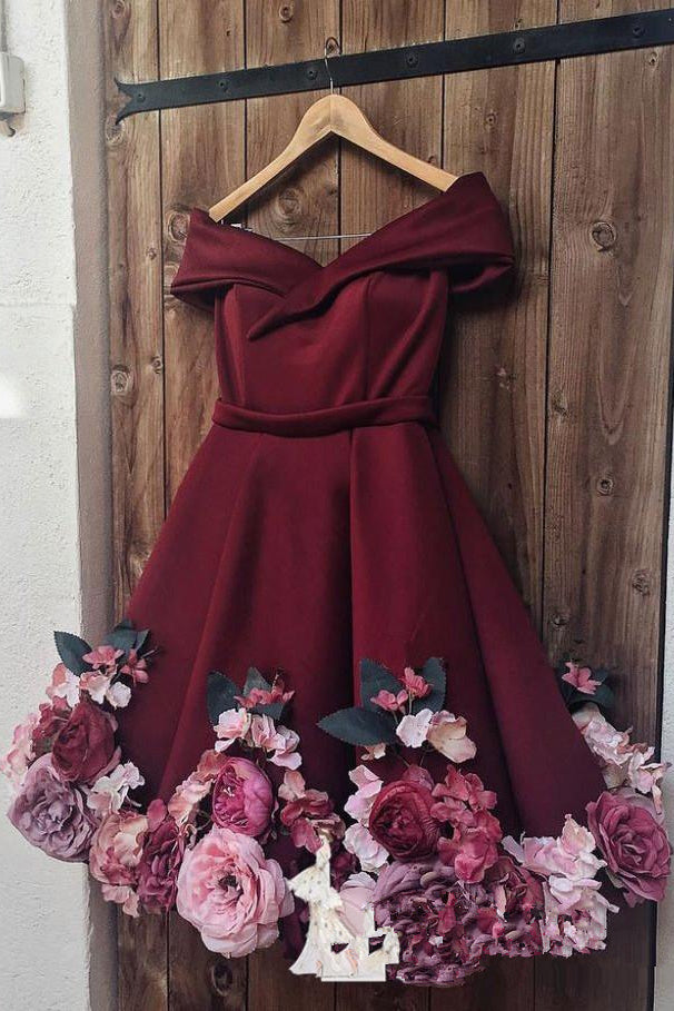 Anneprom A-Line Off-the-shoulder Burgundy Juniors Homecoming Dress Flo Anneprom A-Line Off-the-shoulder Burgundy Juniors Homecoming Dress Flo