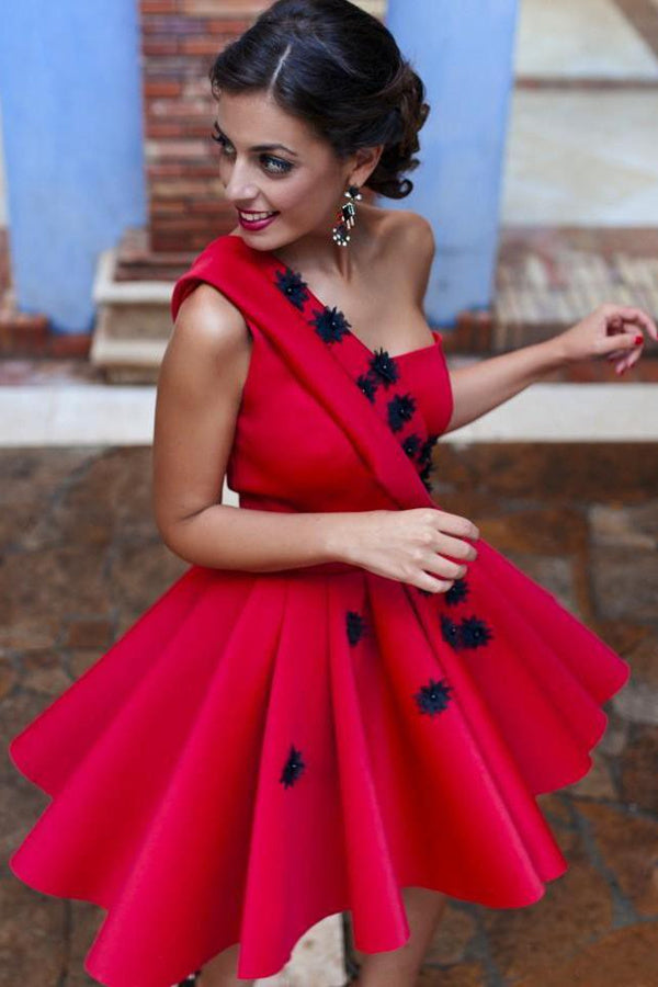 motel rocks homecoming dresses One Shoulder Short Burgundy Prom Dresses, Wine Red Short Formal Homeco main image 1