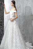 Anneprom Princess White Off the Shoulder Lace A Line Wedding Dress APP0349