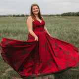 AnnepromNew Arrival Burgundy Sweetheart Floral Long Plus Size Prom Dresses with Pockets APP0353