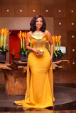 Anneprom Elegant Yellow Beaded Mermaid Evening Dresses, African Attire Dresses APP0390