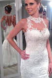 Anneprom Charming High Neck Sleeveless Lace Mermaid Tulle Wedding Dresses APW0040