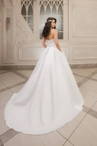 Anneprom Chic Ivory Wedding Dress Long Bateau Satin Cheap A Line Sweetheart Wedding Dress APW0249