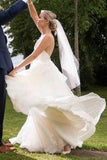 Anneprom Simple V Neckline A-line Backless Ivory A Line Beach Wedding Dress APW0252