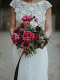 Anneprom See Through Boho Wedding Gowns Bateau Sheath Cap Sleeve Rustic Bridal Dress APW0370