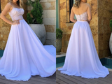 Anneprom Simple Flowy Long Two Pieces Lace Chiffon Beach Wedding Dresses APW0371