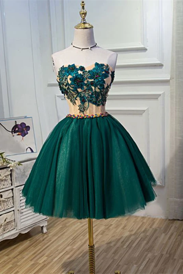 Anneprom Chic A Line Sweetheart Modest Dark Green Modest Short Prom Dr
