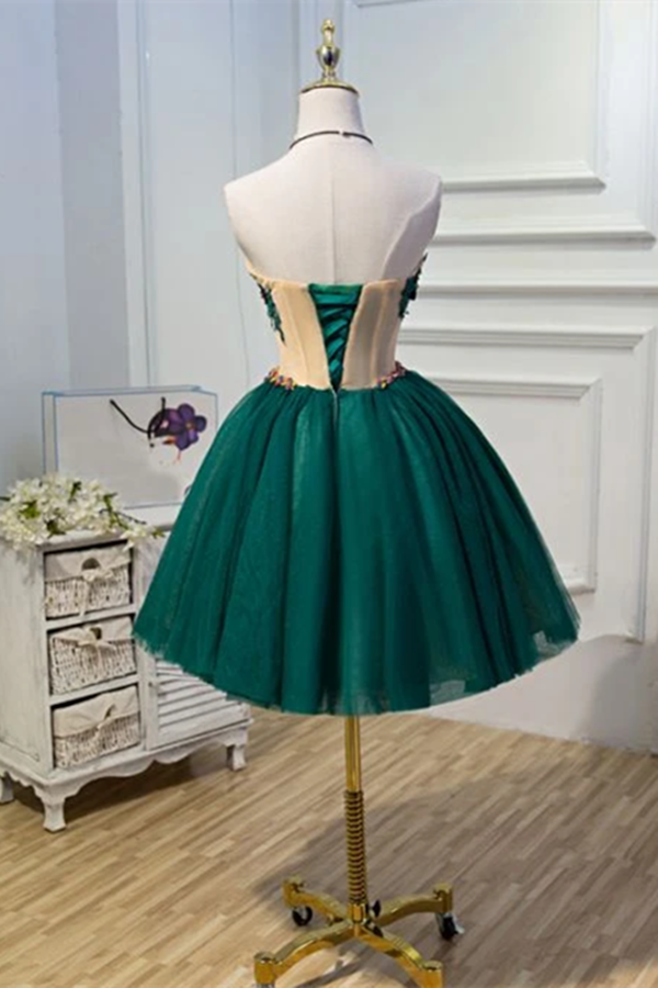 Anneprom Chic A Line Sweetheart Modest Dark Green Modest Short Prom Dr
