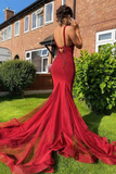 Anneprom Sexy Red Mermaid Long Prom Formal Dresses with Appliques APP0506
