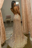 Anneprom Trumpet Mermaid Deep V Long Prom Dresses Sparkly Split Evening Dresses APP0507