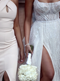 Anneprom Gorgeous Beaded Lace Spaghetti Straps A line Chapel Train Wedding Dresses APW0379
