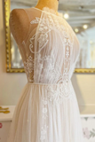 A Line Delicated Lace Tulle Wedding Dresses See Through Halter Neck Bridal Dress APW0413