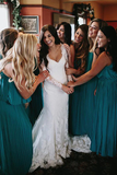 Mermaid V Neck Wedding Dress Long Sleeve Lace Bridal Gown APW0416