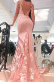 Gorgeous Pink Satin Mermaid Long Prom Dress With Applique, Formal Dress APP0726