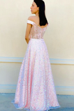 Gorgeous Off Shoulder Pink Lace Floral Long Prom Dress, Off the Shoulder Pink Formal Dress APP0762