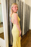 One Shoulder Mermaid Yellow Long Prom Dresses, Mermaid Yellow Formal Dresses APP0768